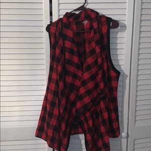 Red and black lumber jack checked vest